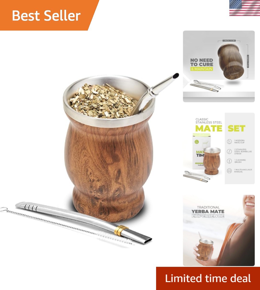 Stainless Steel Double-Wall Mate Cup And Bombilla Set - Yerb