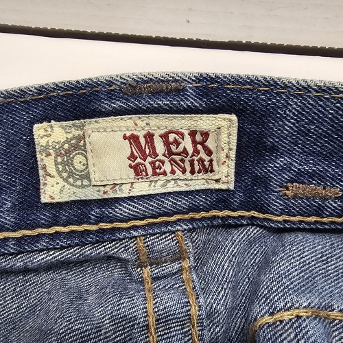 MEK Denim Cody Straight Jeans Herren 40x34 Button Fly Dunkelblau Faded Distressed - Bild 6 von 8
