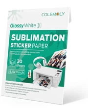 Sublimation Sticker Paper-30 Sheets Glossy White Waterproof Stickers for Subl...
