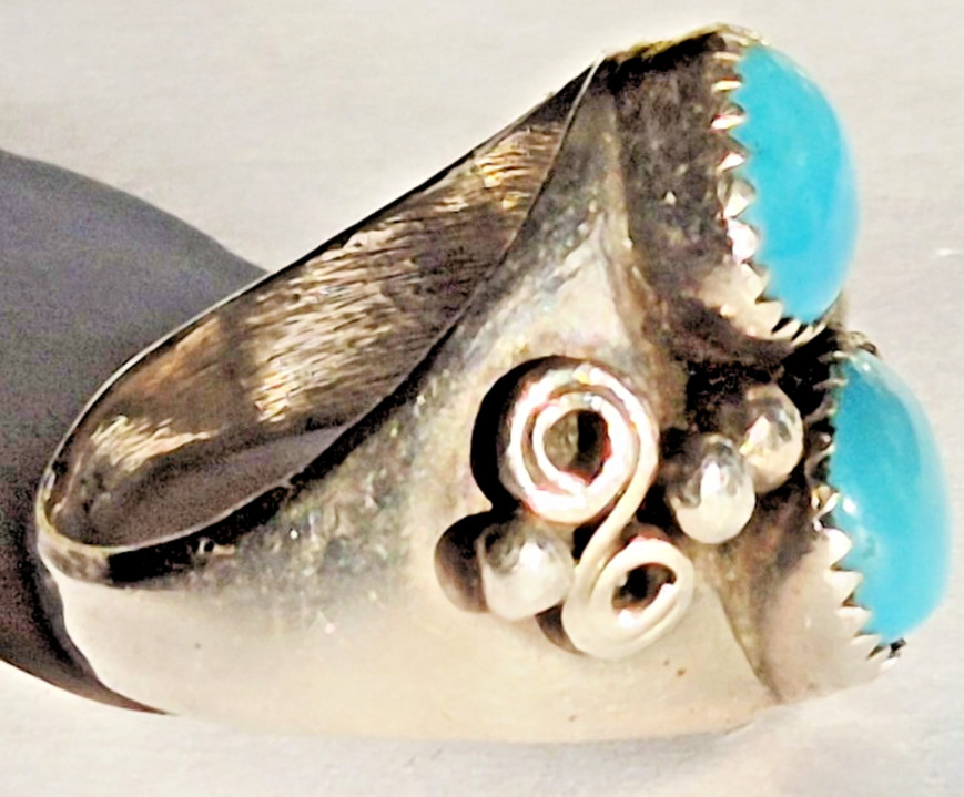 A0528 - Large Solid Silver Ring with Turquoise - … - image 4