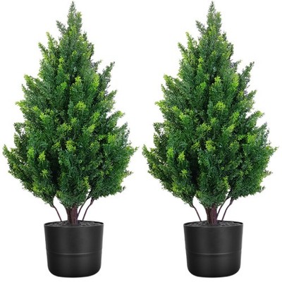 Set of 2 Artificial Cedar Topiary Trees, 27.6'' Outdoor Faux Plants Pine Shru...