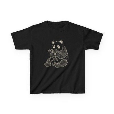 Sketch Panda Eating Bamboo Kids Tee | Cute Animal Line Art Style KP Design