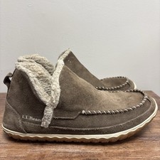 LL Bean Womens Mountain Moc Slippers Suede Shearling Lined Moccasin Boots Size 9