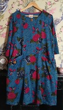 Vintage style teal raspberry floral jersey tunic dress size 16 - 18 Country Rose