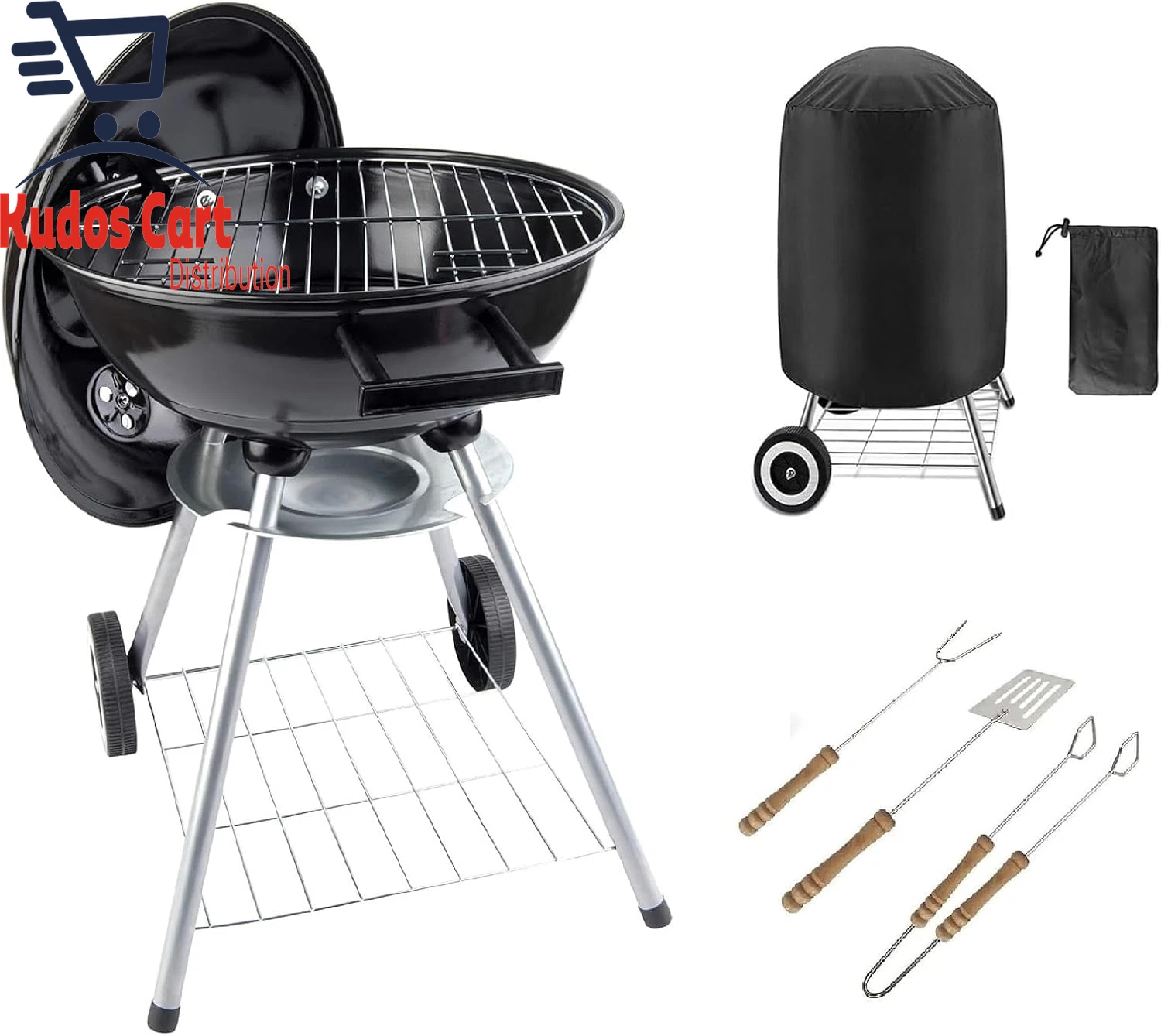 Kettkle Charcoal BBQ Grill Portable with Cover & Cooking Utensils Tools Barbecue