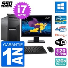 PC Tour Lenovo M83 Ecran 22" Intel i7-4770 RAM 32Go SSD 120Go Windows 10 Wifi