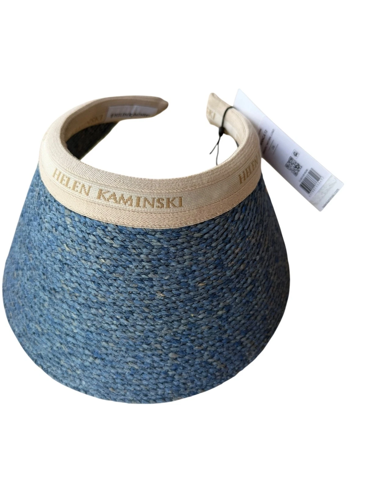 NWT Aus Luxury Helen Kaminski Bianca 12 Seaside Blue Raffia Sun Visor One Size