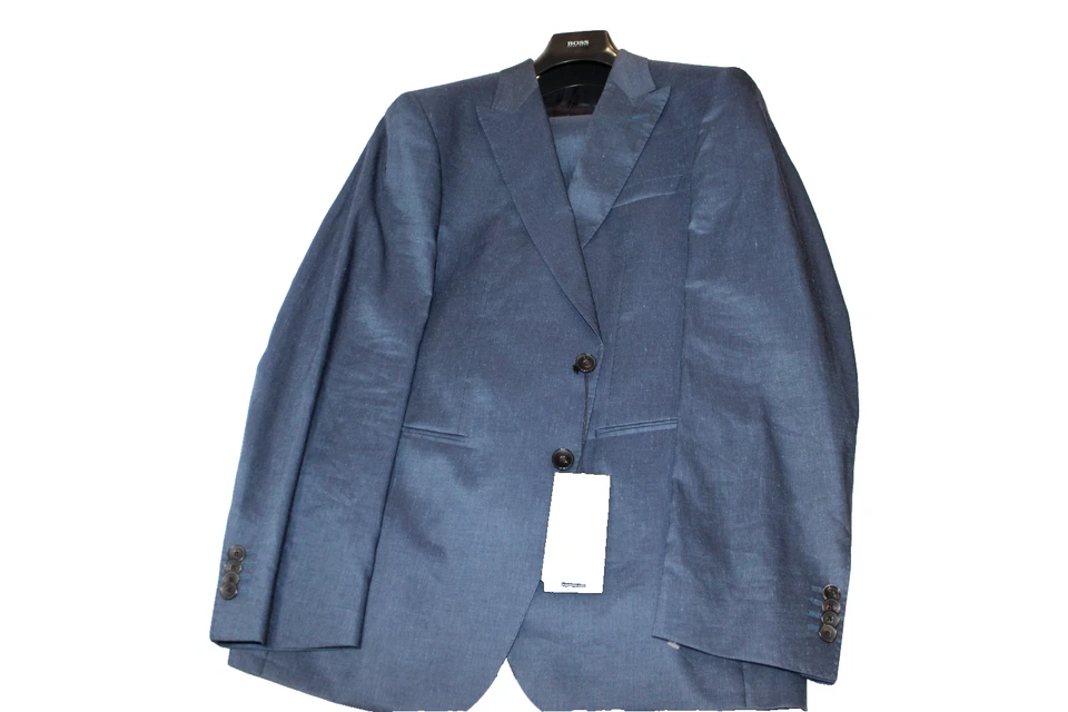 Traje ajustado BOSS Hugo Boss para hombre azul lino mezcla algodón talla 40R nuevo con etiquetas $1295 Foto 2 de 4