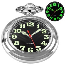 Quartz Pocket Watch Arabic Numeral Sliver Shiny Pocket Watches with Chain-Sliver