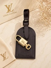 Authentic Louis Vuitton Brown Luggage Tag  Gold Padlock with Key-Made in France