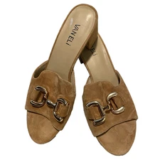Vaneli Suede Slide Sandals Womens US 9 EU 40 Taupe Leather Wedge Heel Dress Shoe