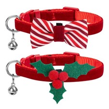 azuza Christmas Cat Collar Breakaway with Bells, 2 Pack Holiday Celebration C...