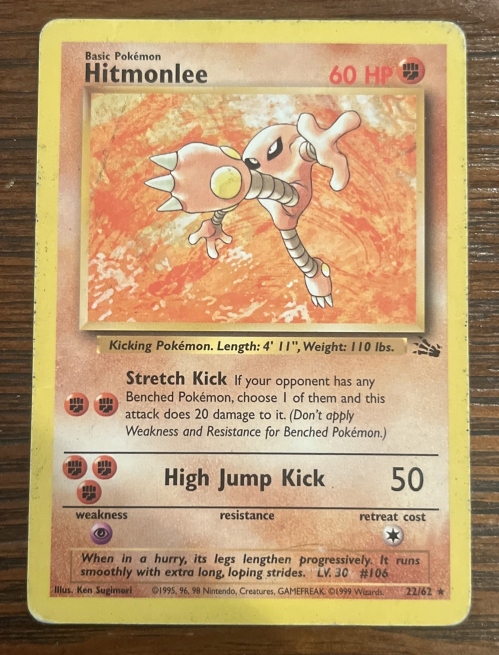 Hitmonlee - 22/62 Fossil Unlimited Rare - Pokemon TCG WOTC - MP