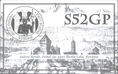 Amateurfunk QSL/QSO S52GP G3YEU Škofja Loka Slowenien 2015 80m CW Landschaft