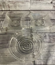 Anchor Hocking Vintage Manhattan Glass Candlesticks & Ash Tray Clear