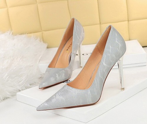 de Salón Mujer Tacón Alto Plata Elegantes 10.5CM Piel 34320 eBay