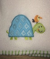 Garanimals Cream Baby Blanket Plush Fleece Turtle Bird Green Stitched Edge Lovey