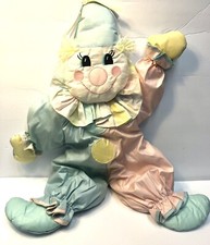 Nursery CLOWN WALL HANGING Puffy Pastel Color Child Decor Carousel Vtg 80  s