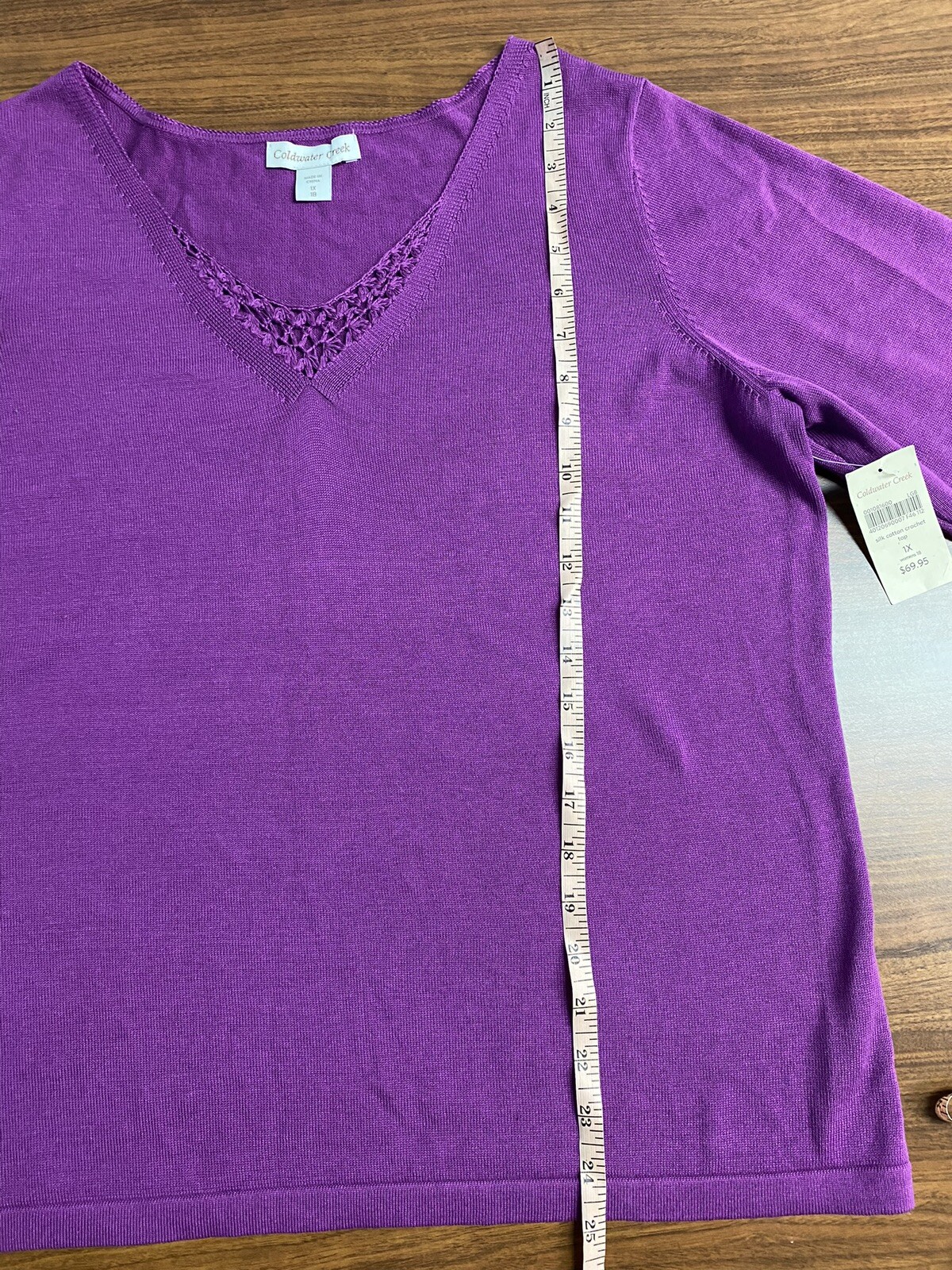 Coldwater Creek silk cotton crochet sweater top 3/4 Sleeve Magenta 1x Petite eBay