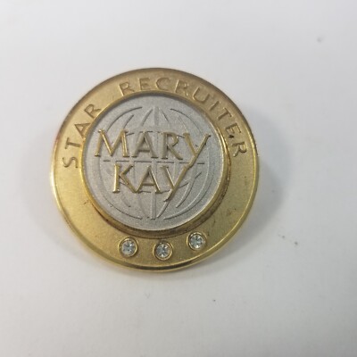 Vintage Mary Kay Cosmetics Round Lapel Pin World Globe Star Recruiter Brooch