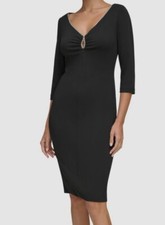 Calvin Klein Women's Black 3/4-Sleeve Bling-Neck Dress Size 8