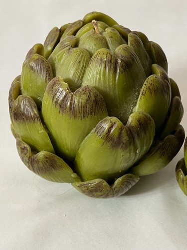 2 Vintage Mid Century Realistic Artichoke Vegetable Wax Candles - Picture 2 of 6