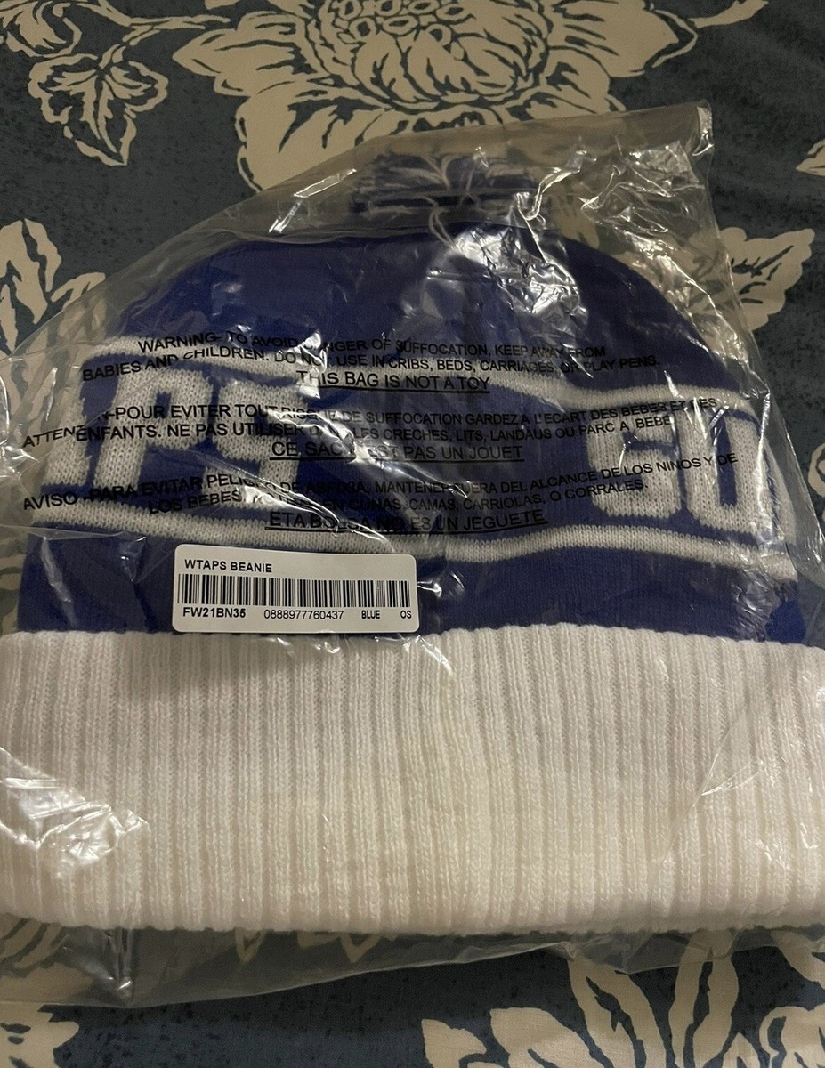 NWT Supreme WTAPS Logo Knit Beanie Blue Winter Hat Pompom Mens DS
