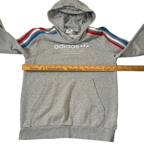 adidas Originals Big Kids' Gray Trefoil Hoodie White Red Blue Striped Medium - Picture 6 of 11