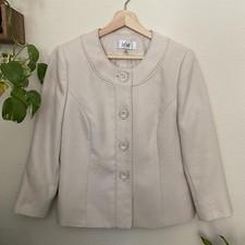 LE SUIT Women's Cream Blazer Size 6 Tailored Collarless Button Jacket F96