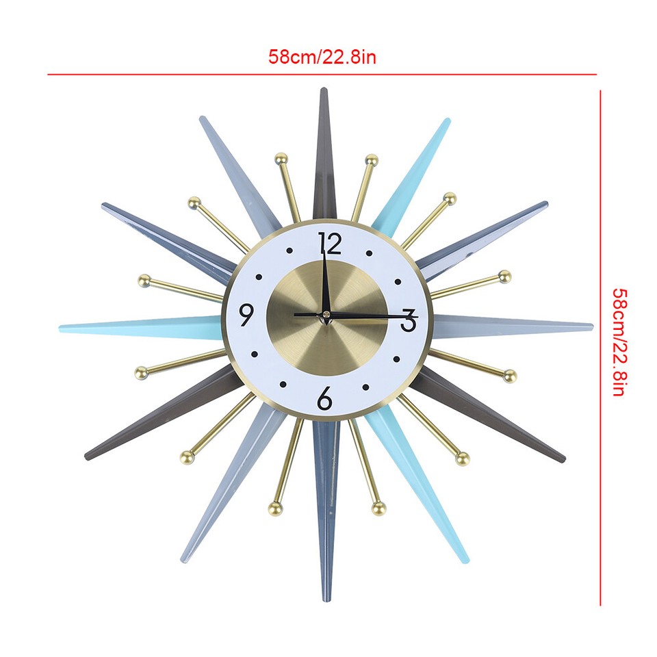 23 Inch Retro Metal Art Sunburst Clock Vintage Mid Century Modern Wall