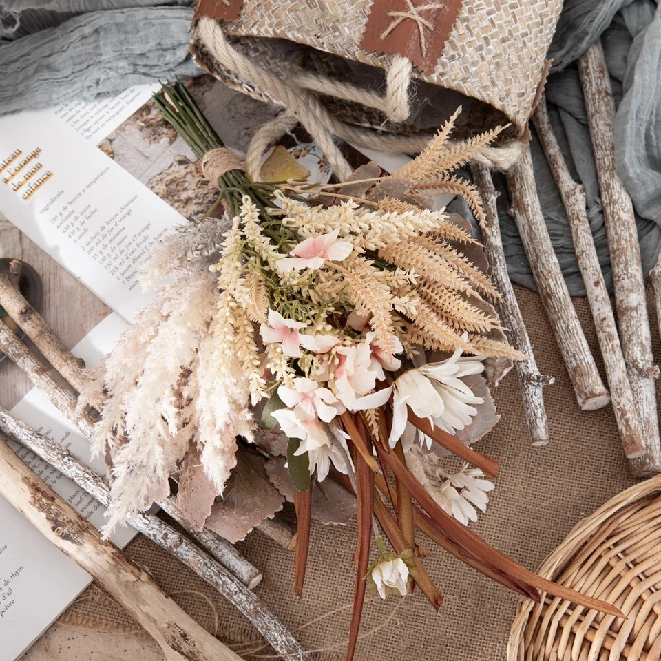 Arreglo de ramo de crisantemo y hierba artificial cosecha de otoño Foto 2 de 4