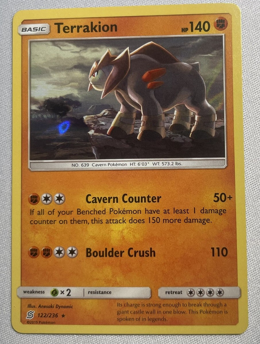Pokemon Card Unified Minds Terrakion 122/236 Holo Rare - NM Pokemon Card Unified Minds Terrakion 122/236 Holo Rare - NM