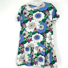 Gap Kids Floral Peplum Dress Tiered Blue Green Short Sleeve Girls Size XL 12
