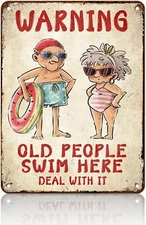Old People Swim Here Deal With it Pool Tin Sign Funny Metal Sign Retro Wall Deco
