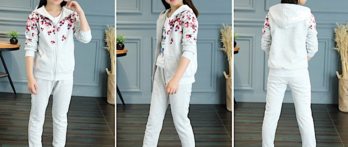 Tuta Felpa Con Cappuccio Per Bambina, Set Completo Felpa + Pantaloni, 90% Cotone, Sportiva