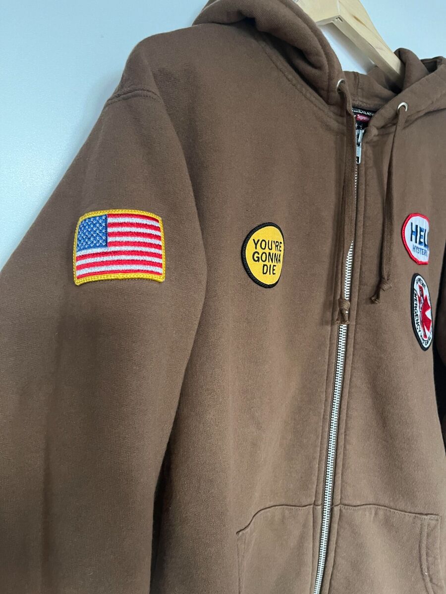 Supreme x Hysteric Glamour Patches Brown Zip Up Hoodie FW17 Supreme x Hysteric Glamour Patches Brown Zip Up Hoodie FW17