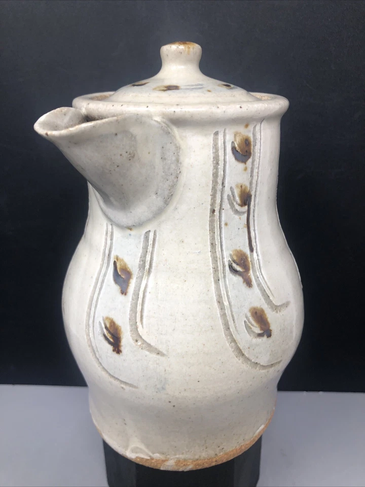 Jim Malone Stoneware Coffee Pot with Incised & Painted Decor 20cm Tall #2438 - Image 4 of 4