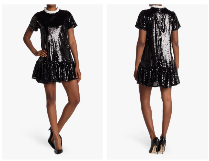 melloday sequin dress NWOT MELLODAY BLACK LIQUID SPARKLY SEQUIN SHORT SLEEVE DRESS-REMOVABLE  COLLAR-S