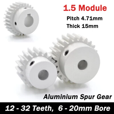 Aluminium Spur Gear with Hub 1.5 Mod 12- 32 Teeth 6-20mm Bore Pinion Motor Gear - Bild 1 von 4
