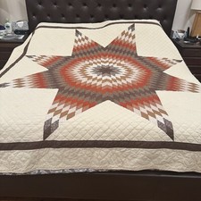 Vintage Patchwork Quilt Lonestar Cottage Core Hand Stitched Size 88  x 89  Read