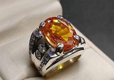 Ovalschliff 16 Karat tiefgelber Citrin 925 Silber Handarbeit Kanal Set Herren Ring