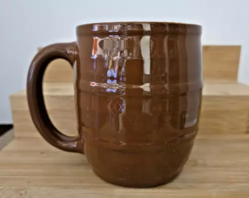 Vintage Hall Pottery USA Brown Barrel Coffee Tea Mug Cup 536 Heavy