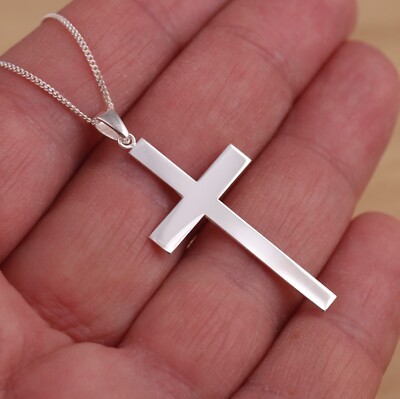 925 Sterlingsilber Einfaches Kreuz Kruzifix Anhänger Bordstein Kette Halskette Geschenk verpackt