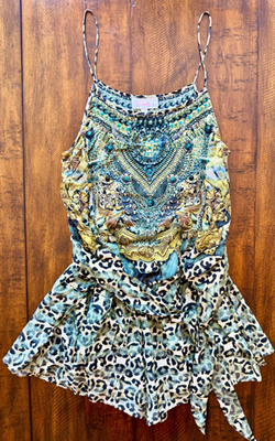 ellie mini dress Brown & Powder Blue Floral Zip Front Ellie Mini Dress