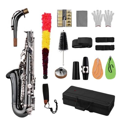 Professional Alto Saxophone Eb E-flat Sax Brass Black Nickel Plating+ Carry Case