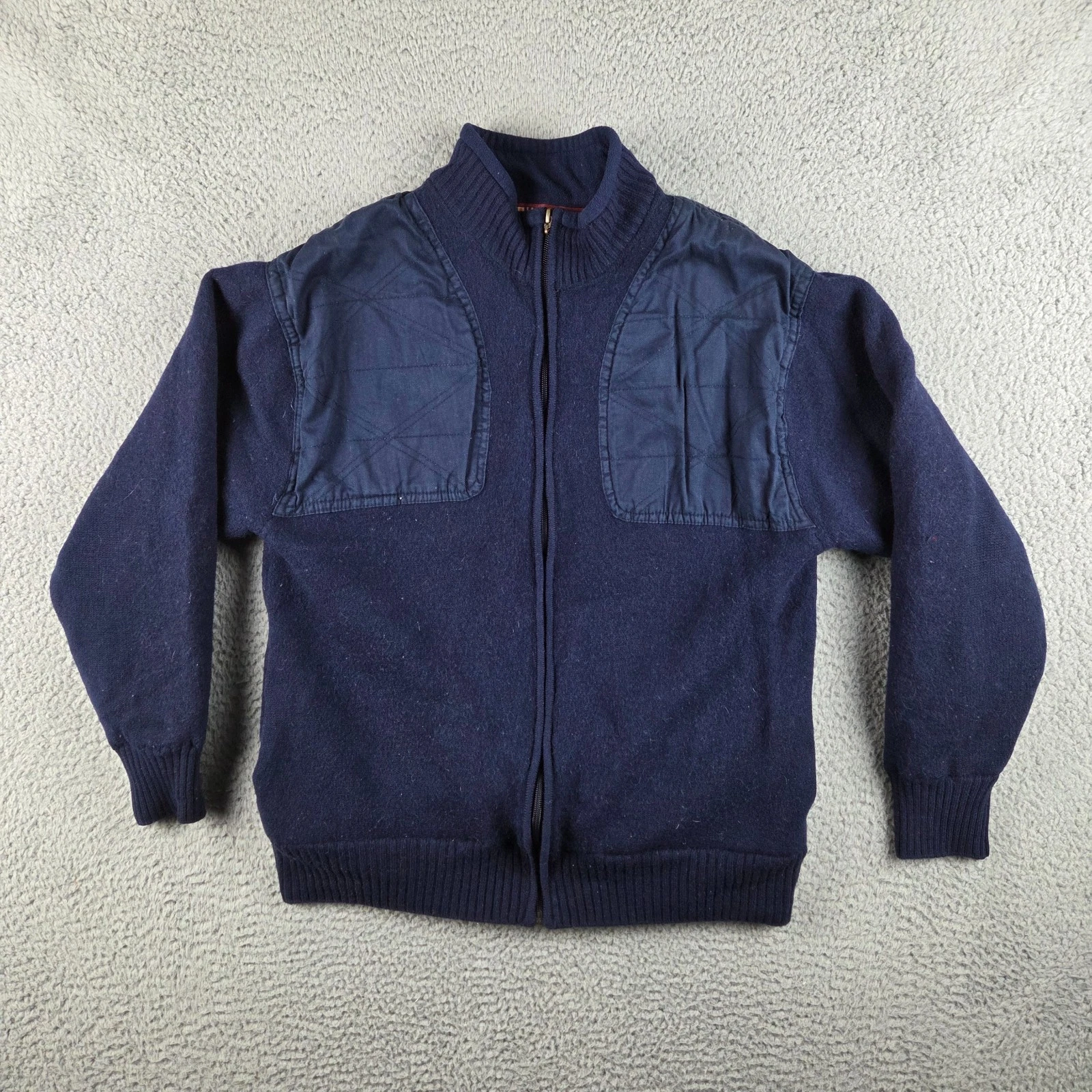 Orvis Jacket Mens Large Navy Blue Wool Shooting Hunting Full Zip Bomber
