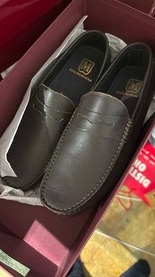 Bruno Magli Men's dark brown Leather Dress Loafers Slip-On Round Toe Stitching