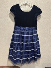 Girls size 7 Jona Michelle Navy Blue Cap Sleeve Velour Christmas dress