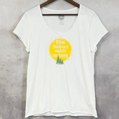 Life is Good Smooth Tee Outdoors Makes Me Happy Women Large Fitted Granola
