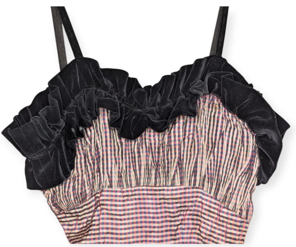 Vintage Original Junior by Bernard's Gingham & Velvet Lolita Top Size Small Jrs - Image 2 of 4